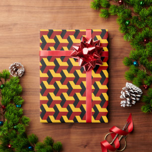 Papel De Presente Padrão Geométrico de Bloco de Barcelona Preto Verm