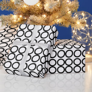 Papel De Presente Padrão Geométrico de Círculo Preto e Branco
