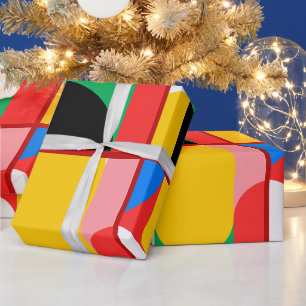 Papel De Presente Padrão Geométrico de Cores Amarelas e Vermelhas Ab