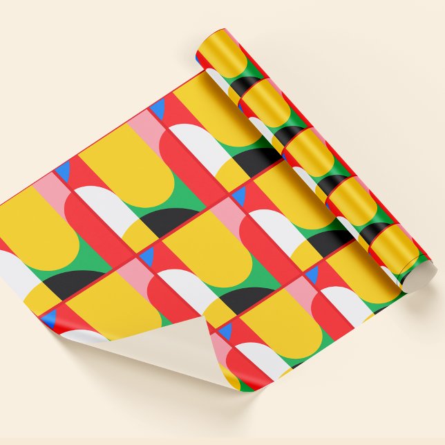 Papel De Presente Padrão Geométrico de Cores Vermelhas Amarelas abst (Abstract Yellow Red Bold Colors Geometric Pattern Wrapping Paper)