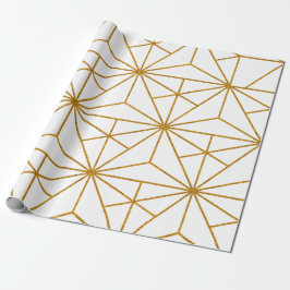 Papel De Presente Padrão geométrico de deco de arte branca e dourada
