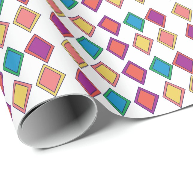 Papel De Presente Padrão Geométrico de Diamante Colorido (Ponta do rolo)