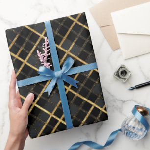 Papel De Presente Padrão geométrico de diamante preto em ouro de lux