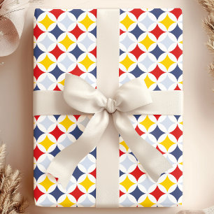 Papel De Presente Padrão Geométrico de Diamante Vermelho Amarelo Mar