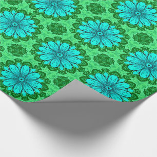 Papel De Presente Padrão geométrico de margarida em Turquesa e Verde
