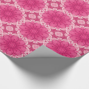 Papel De Presente Padrão geométrico de margarida no Coral e no Pink 