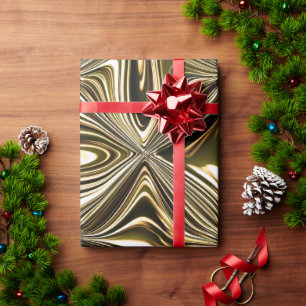 Papel De Presente Padrão Geométrico de Mármore Dourado da Meia-Noite