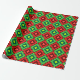 Papel De Presente Padrão Geométrico de Natal Vermelho e Verde