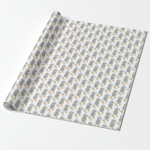 Papel De Presente Padrão Geométrico de Pontos Dourados do Abacaxi.