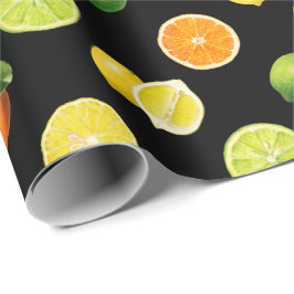 Papel De Presente Padrão Geométrico de Refrescamento de Frutas Citri