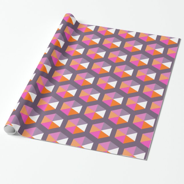 Papel De Presente Padrão Geométrico de Roxo e de Hexágono Laranja (Desenrolado)