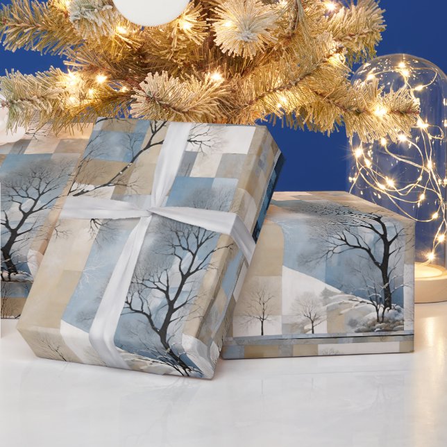 Papel De Presente Padrão Geométrico do Abstrato de Árvore Inverno (Feriados)