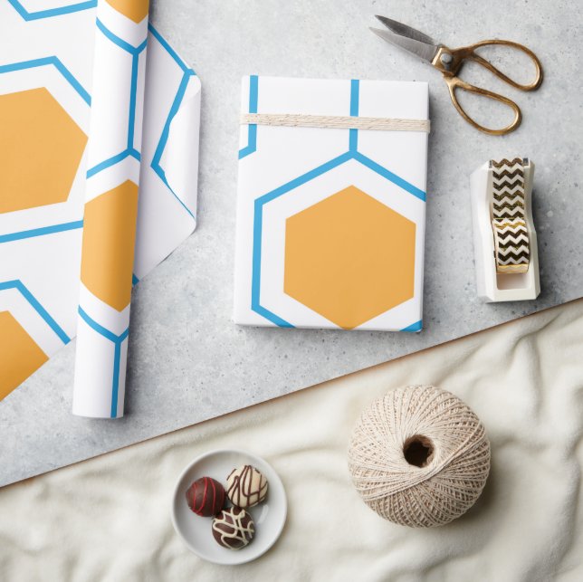 Papel De Presente Padrão geométrico do abstrato hexágono no preto la (Artesanato)