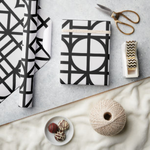 Papel De Presente Padrão Geométrico do Abstrato Negro Bauhaus