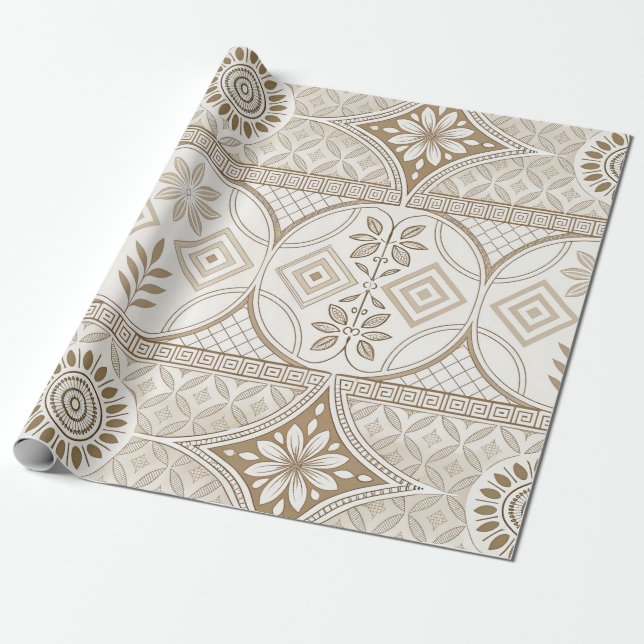 Papel De Presente Padrão Geométrico do Azulejo Floral (Desenrolado)