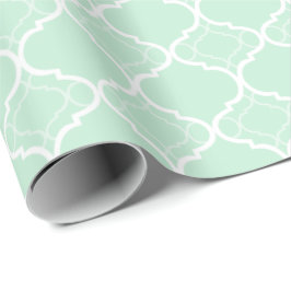 Papel De Presente Padrão Geométrico do Quatrefoil Verde-Casa