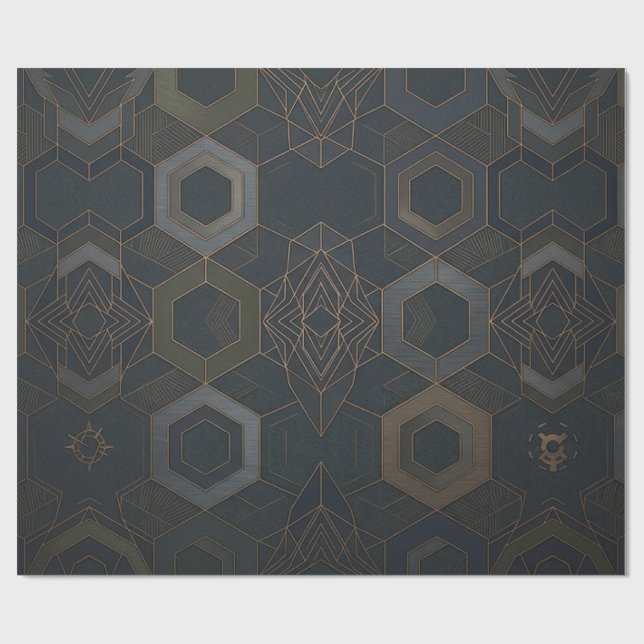 Papel De Presente Padrão Geométrico Dourado 2025 (Aberto)