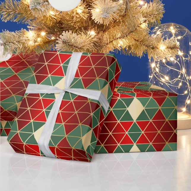 Papel De Presente Padrão Geométrico Dourado Vermelho Natal (Feriados)
