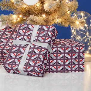 Papel De Presente Padrão Geométrico Elegante de Ameixa e Vermelho Pr