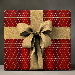 Papel De Presente Padrão Geométrico Elegante Red Dourado de Luxo