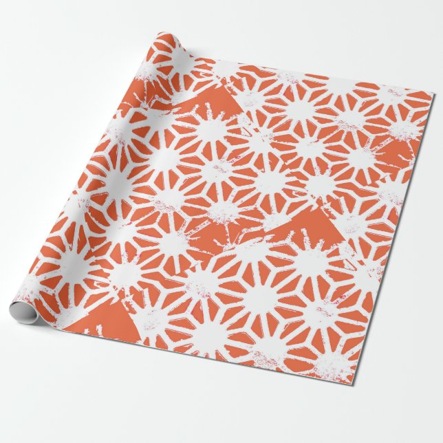 Papel De Presente Padrão geométrico em laranja e branco (Desenrolado)