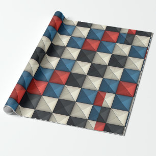 Papel De Presente Padrão Geométrico em Pirâmide 3D - Vermelho, Azul 