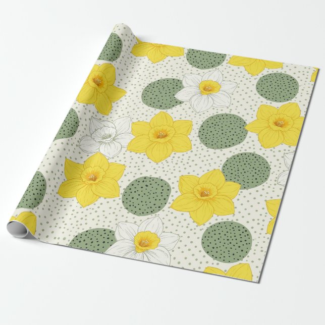 Papel De Presente Padrão Geométrico Floral de Narciso Botânico (1) (Desenrolado)