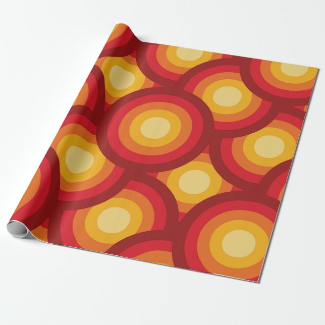 Papel De Presente Padrão Geométrico Groovy de Círculos dos Anos 70 R (Desenrolado)