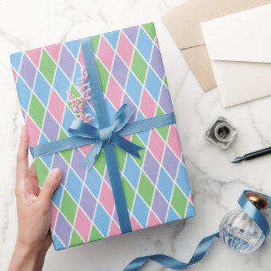 Papel De Presente Padrão Geométrico Harlequim em Pastéis Suaves