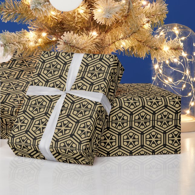 Papel De Presente Padrão geométrico hexagonal negro de ouro retrorad (Feriados)