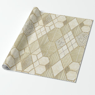 Papel De Presente Padrão Geométrico Hexágono Dourado Elegante - Márm