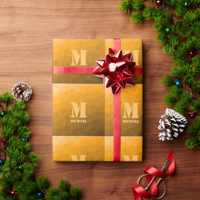 Papel De Presente Padrão geométrico laranja de malha Monograma (Presente de Natal)