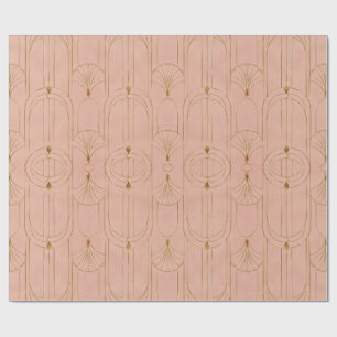 Papel De Presente Padrão Geométrico Luxuoso Art Déco em Ouro Rosa Se