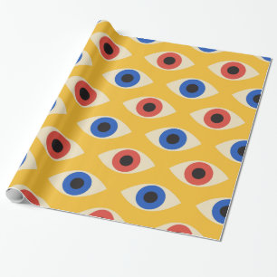 Papel De Presente Padrão Geométrico Moderno Abstrato Olho Mau em Neg