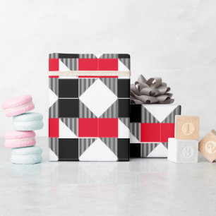 Papel De Presente padrão geométrico moderno vermelho e preto estétic