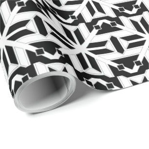 Papel De Presente Padrão Geométrico Preto e Branco Elegante