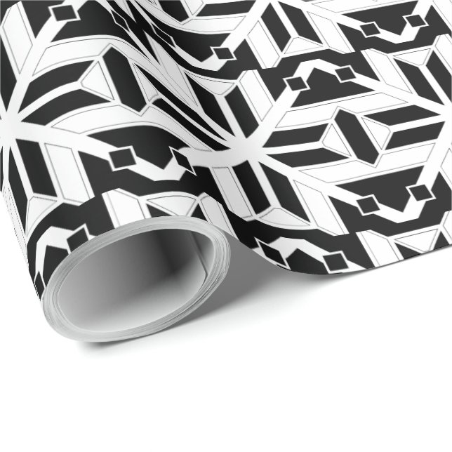 Papel De Presente Padrão Geométrico Preto e Branco Elegante (Ponta do rolo)