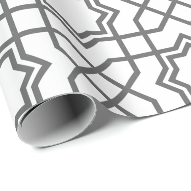 Papel De Presente Padrão geométrico preto intrincado com estrelas co (Ponta do rolo)