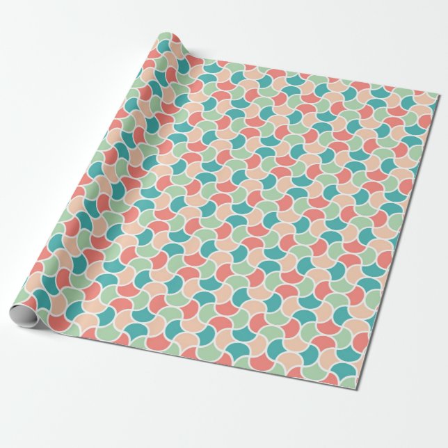 Papel De Presente Padrão Geométrico Retro Cativante (Desenrolado)