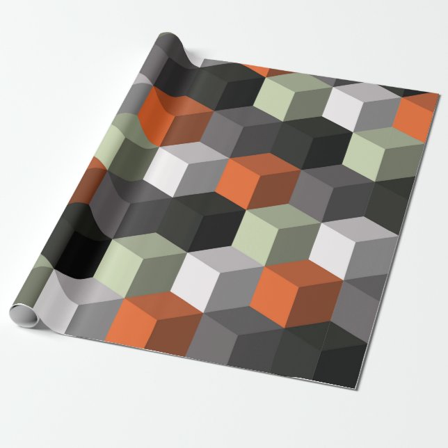 Papel De Presente Padrão geométrico sem costura com cubos e volume (Desenrolado)