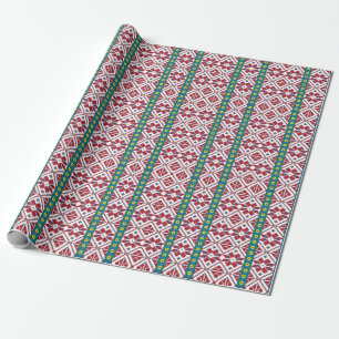 Papel De Presente Padrão geométrico tribal vermelho, azul e estrel
