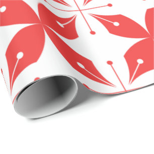 Papel De Presente Padrão geométrico vermelho e branco com elementos