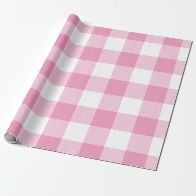 Papel De Presente Padrão Gingham da Rosa claro (Desenrolado)