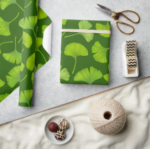 Papel De Presente Padrão Ginkgo em verde escuro