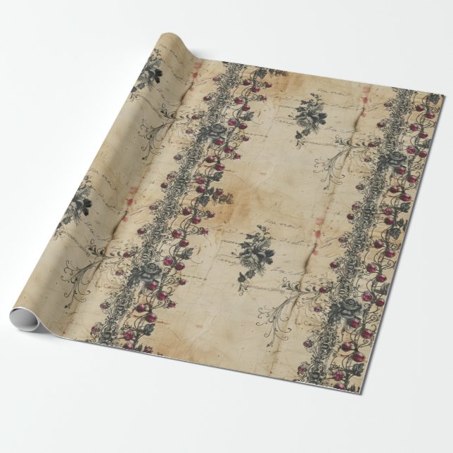 Papel De Presente Padrão Gótico de Renda Rubi Victoriano (2) (Desenrolado)