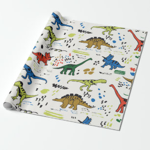 Papel De Presente padrão gráfico de cores de dinossauros engraçad