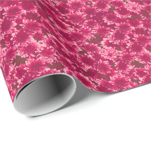 Papel De Presente Padrão Gráfico Moderno Dahlia, Borgonha e Rosa