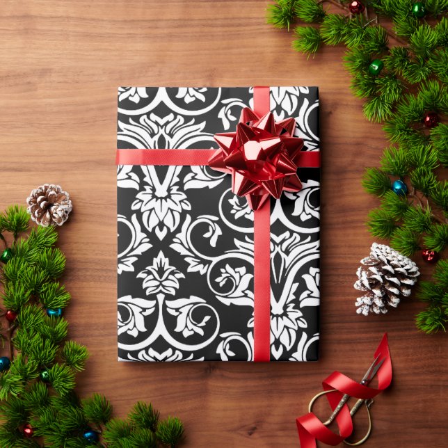 Papel De Presente Padrão Grande Preto e Branco em Xadrez Impresso (Presente de Natal)