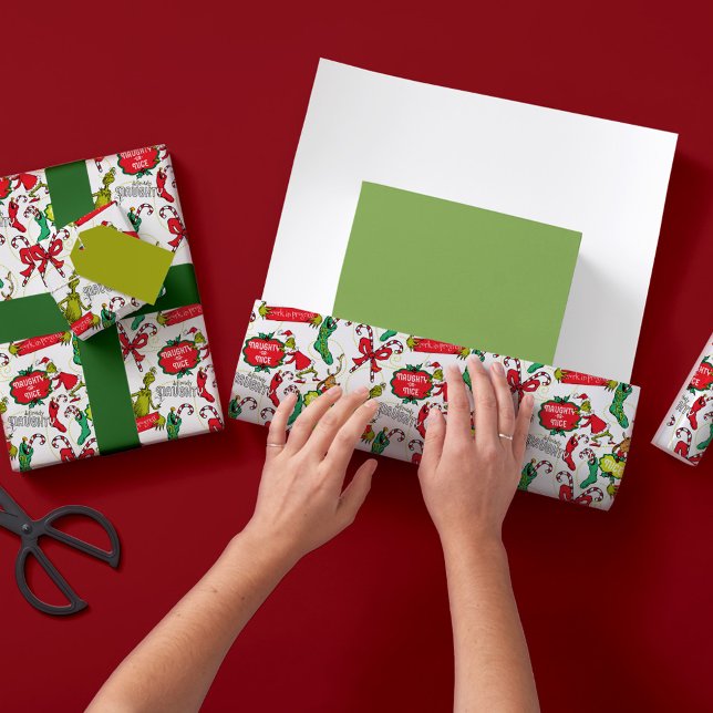 Papel De Presente Padrão Grinch Mal ou Bem Comportado (Criador carregado)