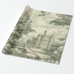 Papel De Presente Padrão Histórico Verde Francês de Toile Cênica
